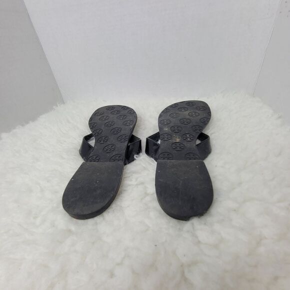 Tory Burch Womens Sandals Size 6M Thora Black Patent Leather Flip Flops Flats - Picture 7 of 9